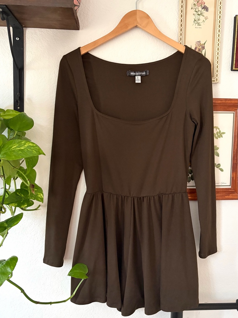 Urban Outfitters Savannah Knit Long Sleeve Romper - Scoop Neck Dark Brown Small